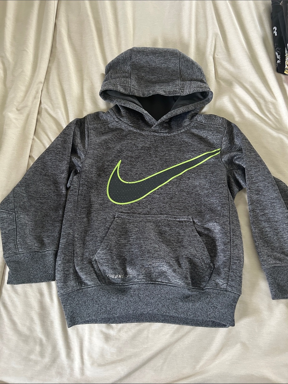 Nike Kids Gray Hoodie with Neon Green Swoosh